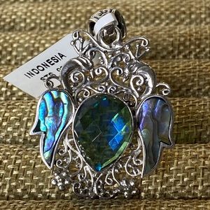 Bali Peacock Quartz & Abalone Shell 925 Pendant